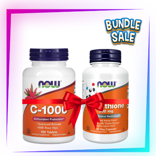 Now Foods Vitamin C-1000 Tablets & Glutathione 500 mg Veg Capsules