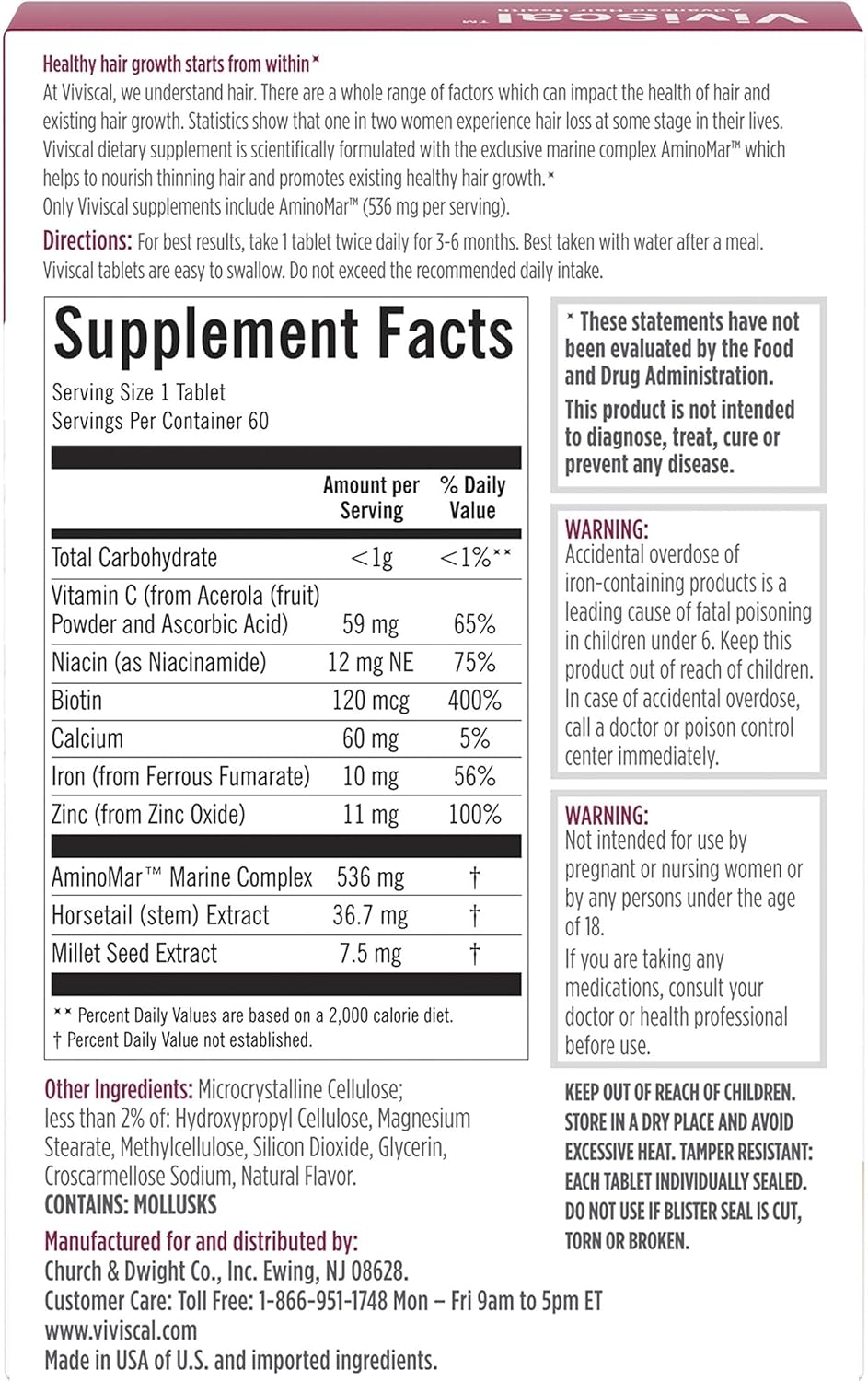 Viviscal Hair Growth Supplements for Women 60 Capsules