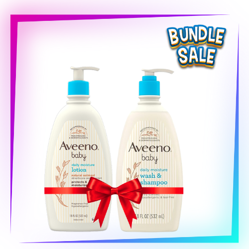 Aveeno Baby Daily Moisturizing Wash & Shampoo + Lotion Bundle – 532ml Each