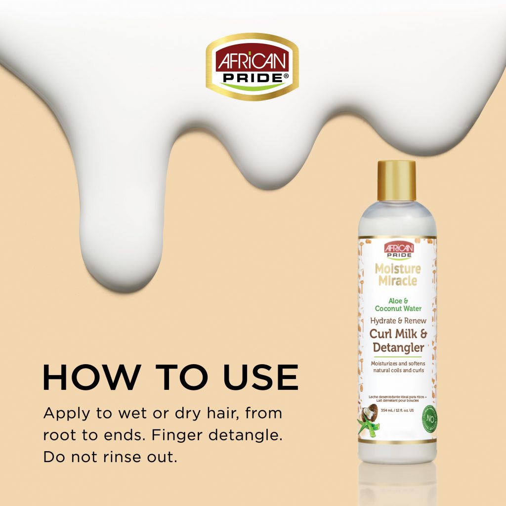 African Pride Moisture Miracle Aloe & Coconut Water Curl Milk & Detangler, 354ml
