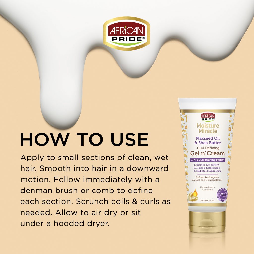 African Pride Moisture Miracle Flaxseed Oil & Shea Butter Gel N’ Cream, 170g
