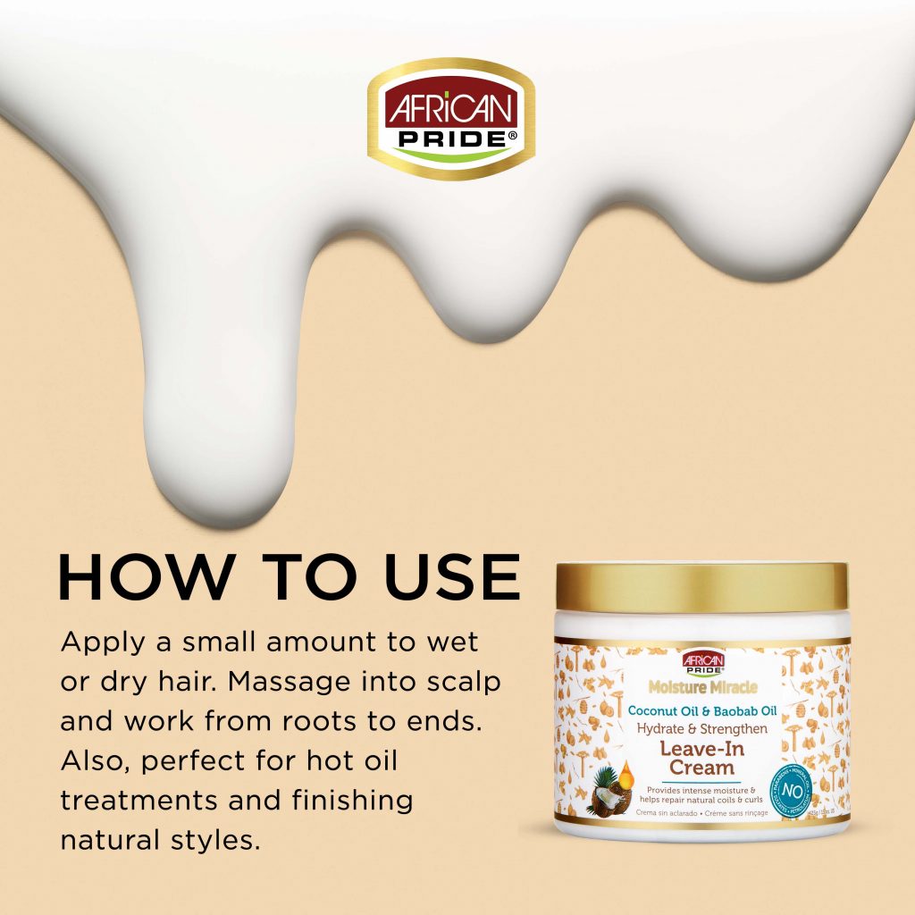 African Pride Moisture Miracle Coconut Oil & Baobab Oil Leave-In Cream, 425g