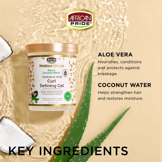 African Pride Moisture Miracle Aloe & Coconut Water Curl Defining Gel, 510g