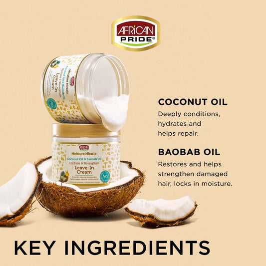 African Pride Moisture Miracle Coconut Oil & Baobab Oil Leave-In Cream, 425g