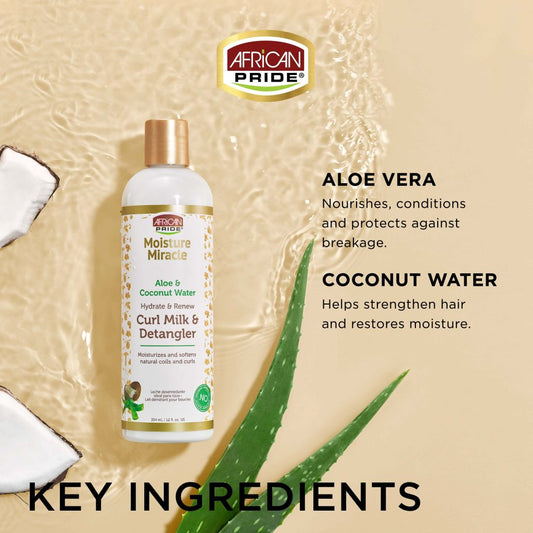 African Pride Moisture Miracle Aloe & Coconut Water Curl Milk & Detangler, 354ml