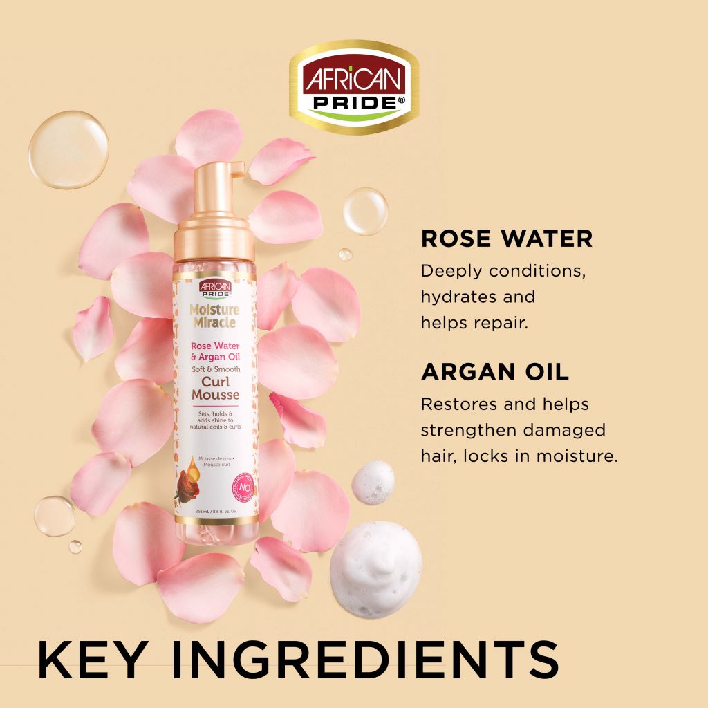 African Pride Moisture Miracle Rose Water & Argan Oil Curl Mousse 251ml