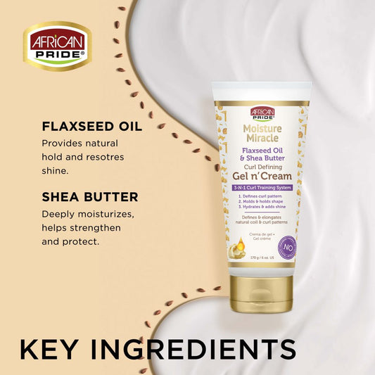 African Pride Moisture Miracle Flaxseed Oil & Shea Butter Gel N’ Cream, 170g